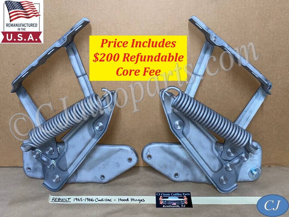 REBUILT 1965-1966 CADILLAC DEVILLE ELDORADO FLEETWOOD CALAIS HOOD HINGES WITH SPRINGS & NEW RIVETS